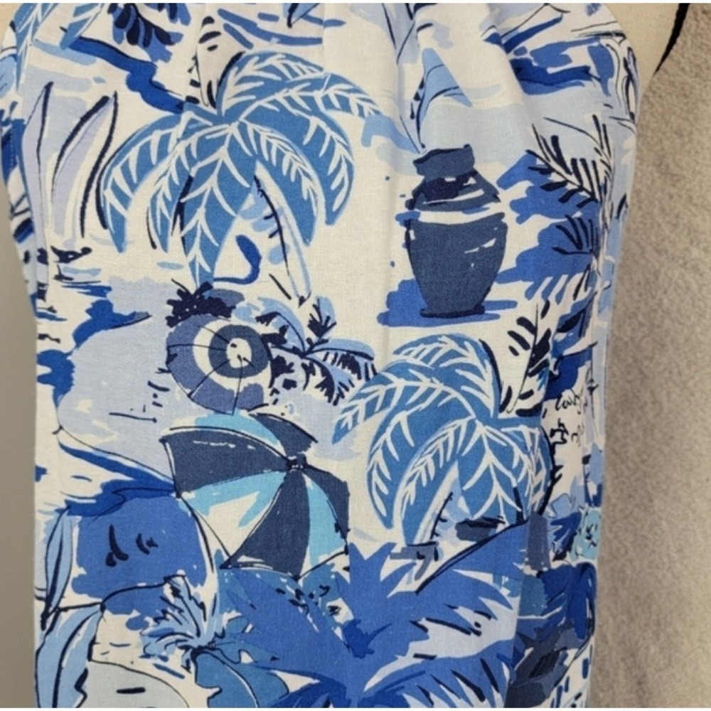 NWT London Times Blue White Tropical Palm Halter Dress Womens 8 Linen Blend New - Picture 11 of 11
